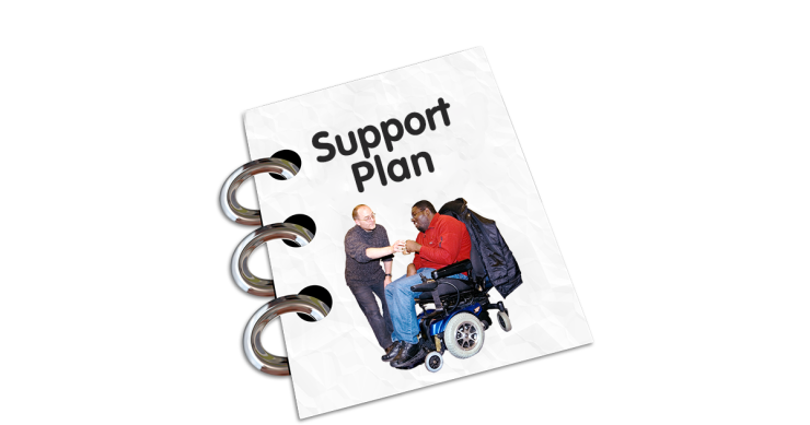 Folder with the word support plan written on.
