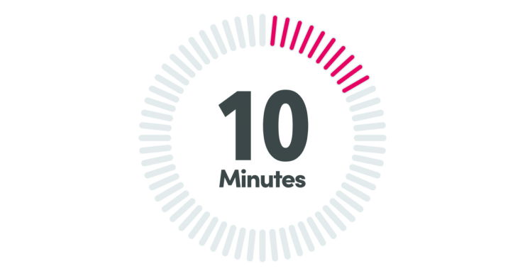 Text saying '10 minutes' surrounded by a timer.