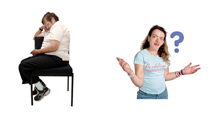 Image of woman looking sad because she is excluded, and another looking confused.