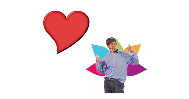 Cartoon heart and happy man.