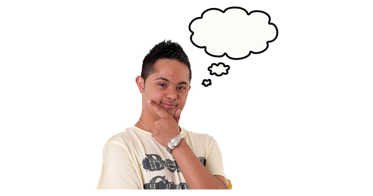 Man with thinking bubble.