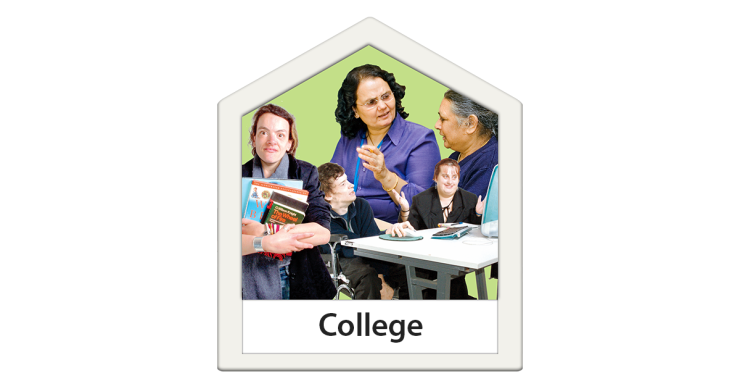 Composite image of people in college settings.