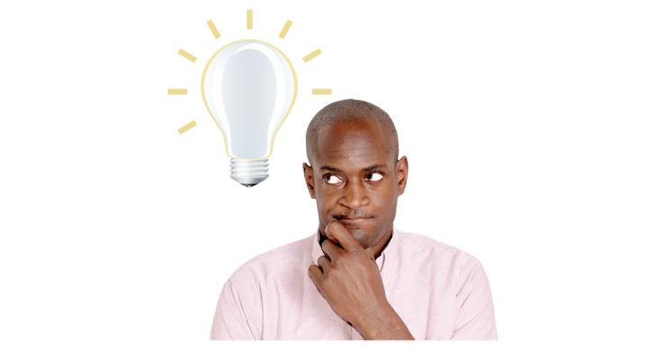 Man thinking with a lightbulb above his head.