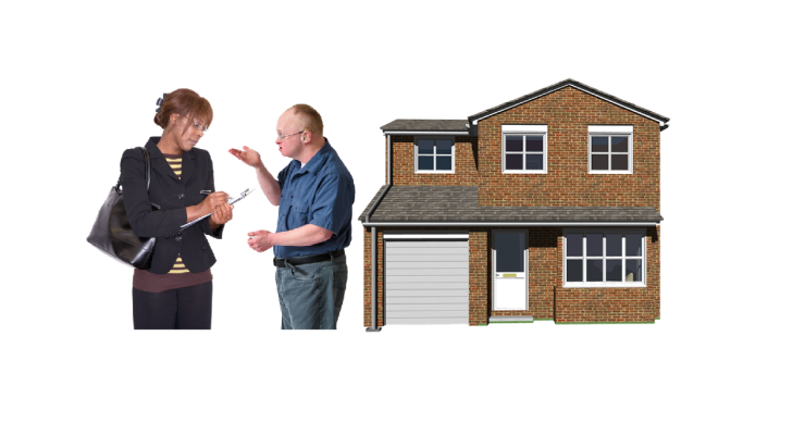 Man telling a woman something. House.