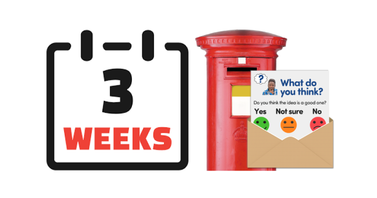 3 weeks calendar symbol. Post box with questionnaire envelope.
