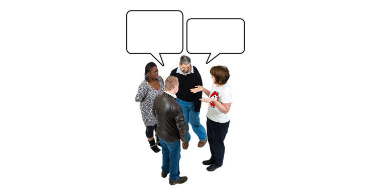 Group talking with speech bubbles