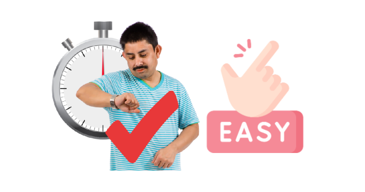 Man looking at watch with red tick in front. Easy symbol