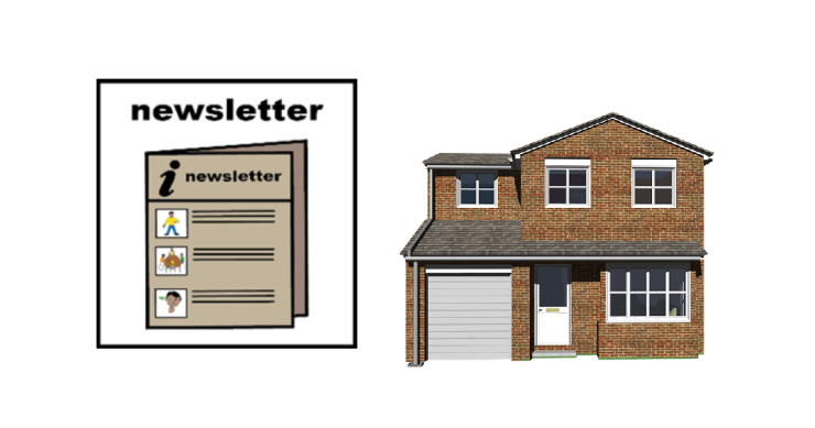 Newsletter and brick house.