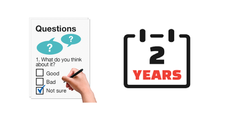 Questionnaire with hand filling it out. 2 years on calendar.