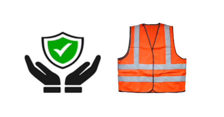 Safety symbol and orange safety vest.