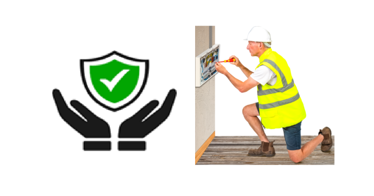 Safety symbol. Electrician working on electric panel.