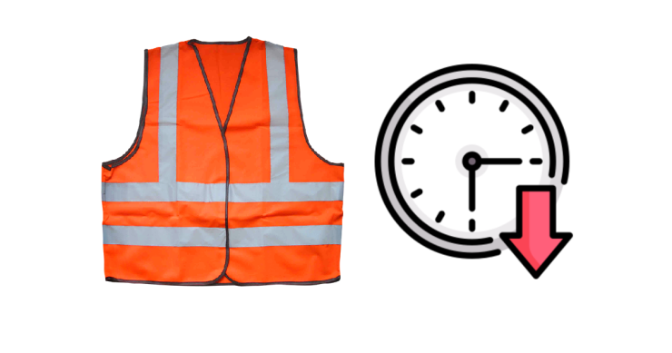 Safety vest and clock with downwards arrow