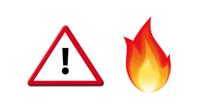 Traingle warning sign. Fire.