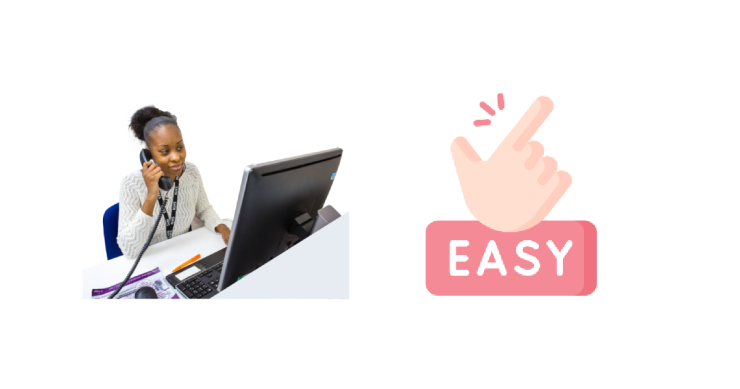 Woman on the phone by computer. Easy symbol.
