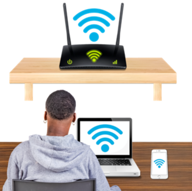 Image showing a person using a laptop with a router to show wifi connection.