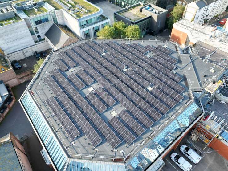 Solar panels on the roof of the Prince Regent swimming pool.