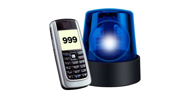 Phone with 999 on the screen and an emergency light