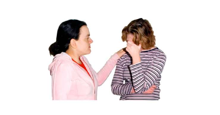 Woman comforting another woman.