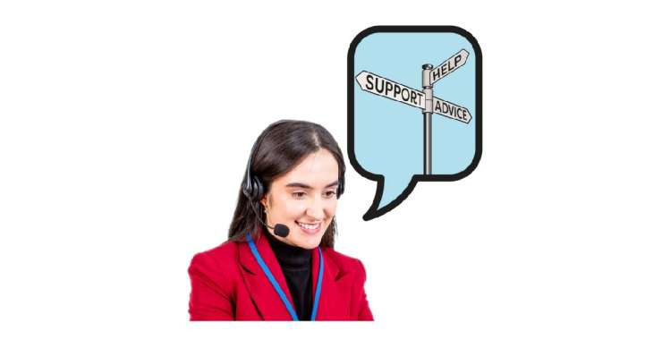 Woman signposting someone to services over the phone