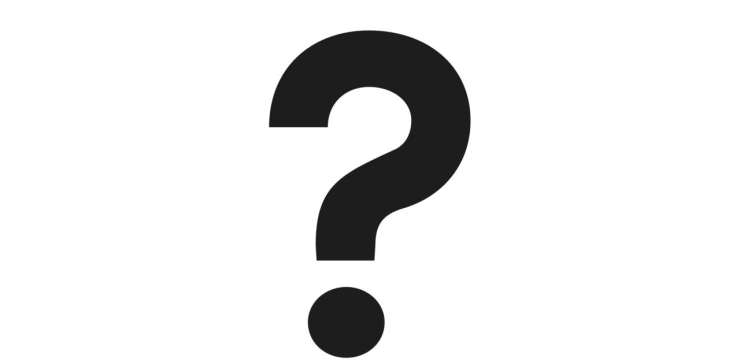 Black question mark on white background.