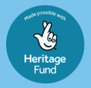 Logo for the Heritage Fund showing a hand with two fingers crossed