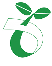 A logo of a green plant shoot with two leaves, at the bottom it curves around and loops back on itself to create a knot
