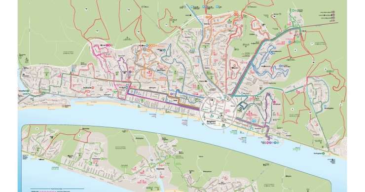 Map showing 18 walking routes and the bus route that will take there.