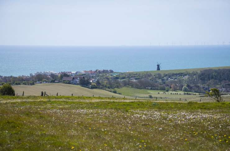 Countryside overlooking the sea.