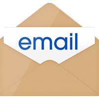 Brown envelope with white paper inside titled email
